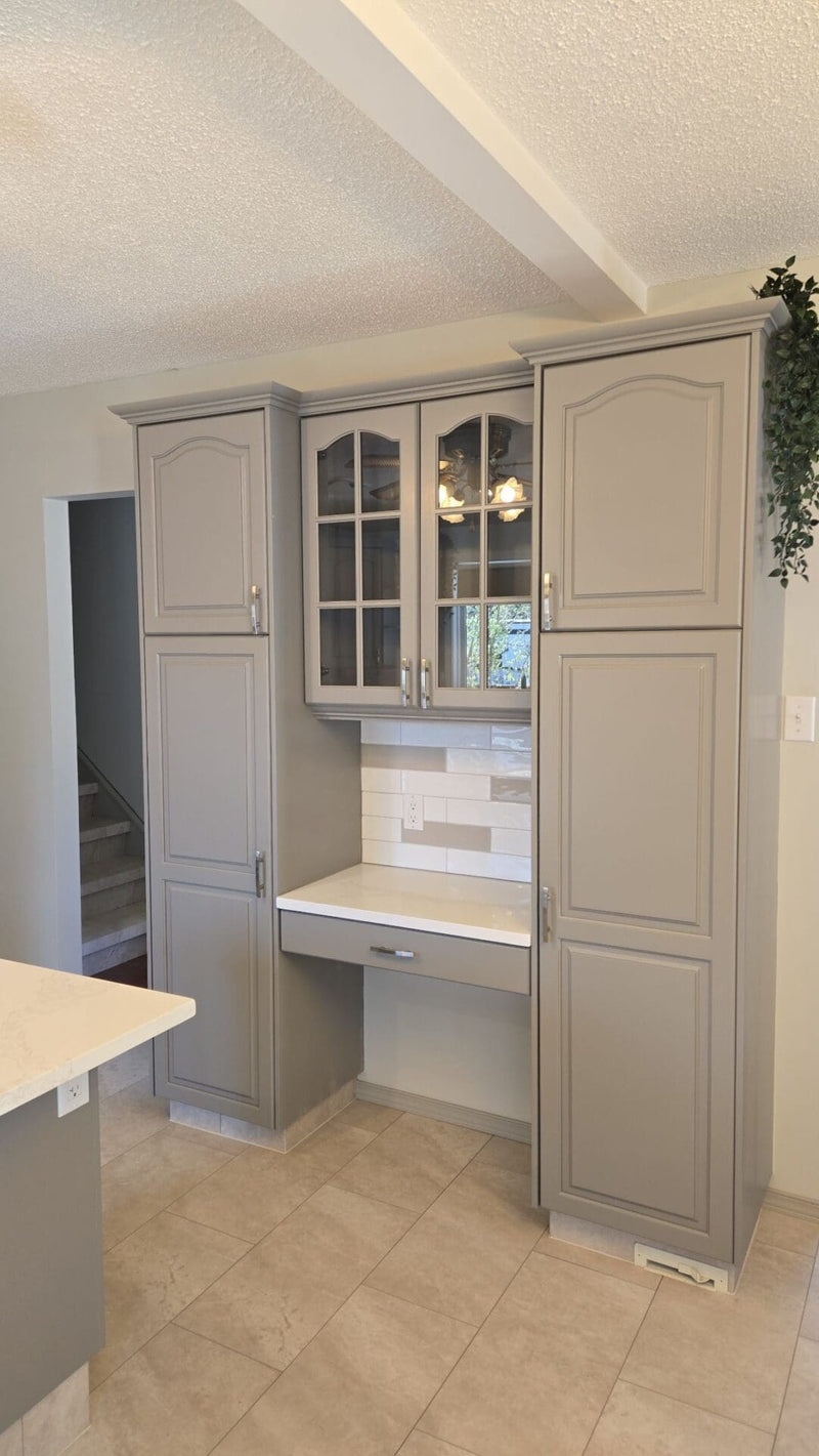 Orange Oak Kitchen Cabinets Transformed with Modern Gray Finish in La Cañada Flintridge